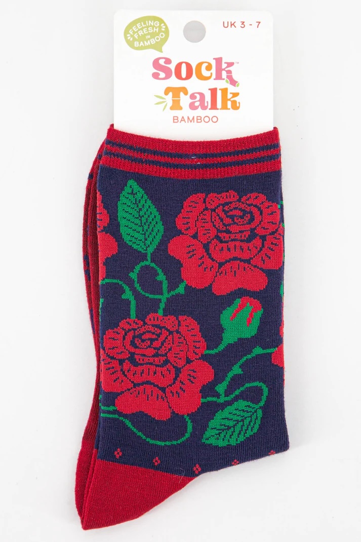 Women's English Rose Floral Print Bamboo Socks