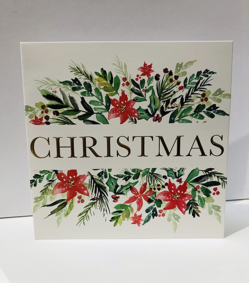 White Embossed Floral Christmas Card
