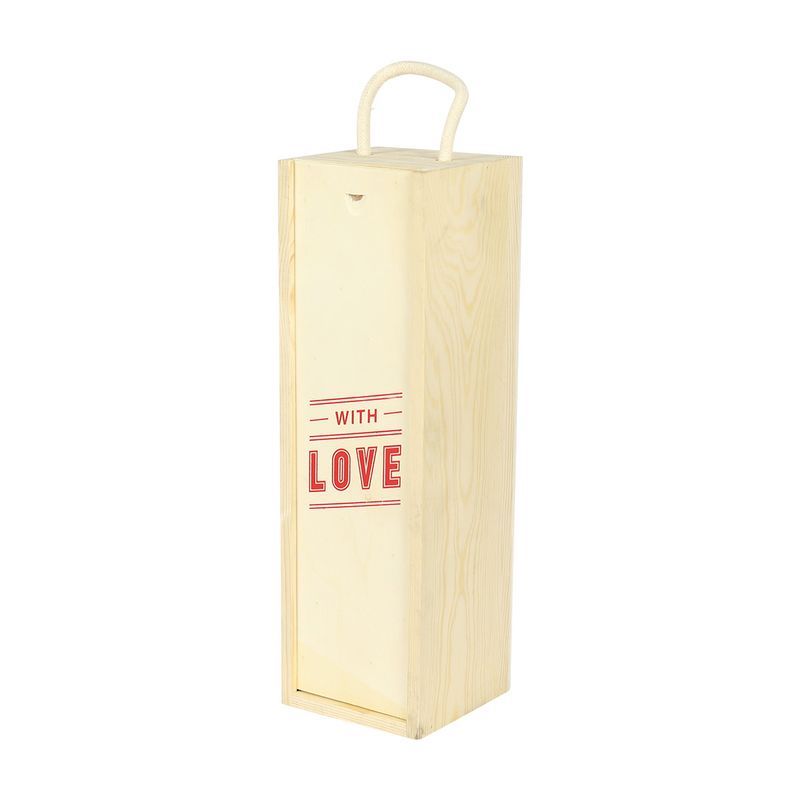 Wooden Wine Box with Rope Handle and Love Printed Lid