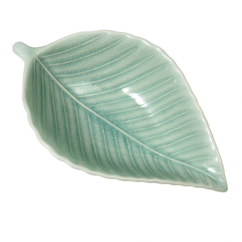 Aqua Leaf Ceramic Snack Bowl