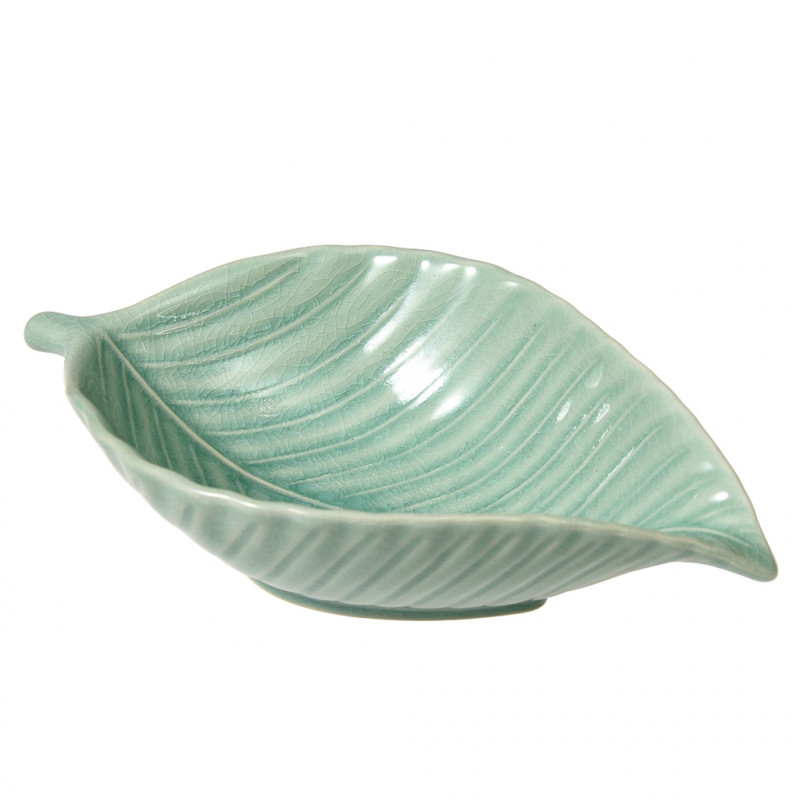Aqua Leaf Ceramic Snack Bowl