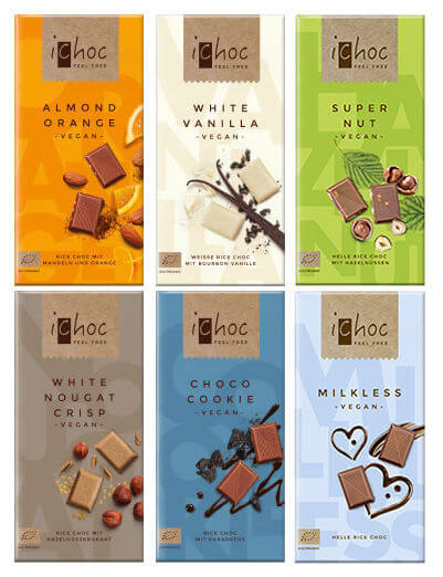 IChoc White Nougat Crisp Vegan Chocolate Bar 80g - Pack Of 10 Organic Dairy-Free Candy