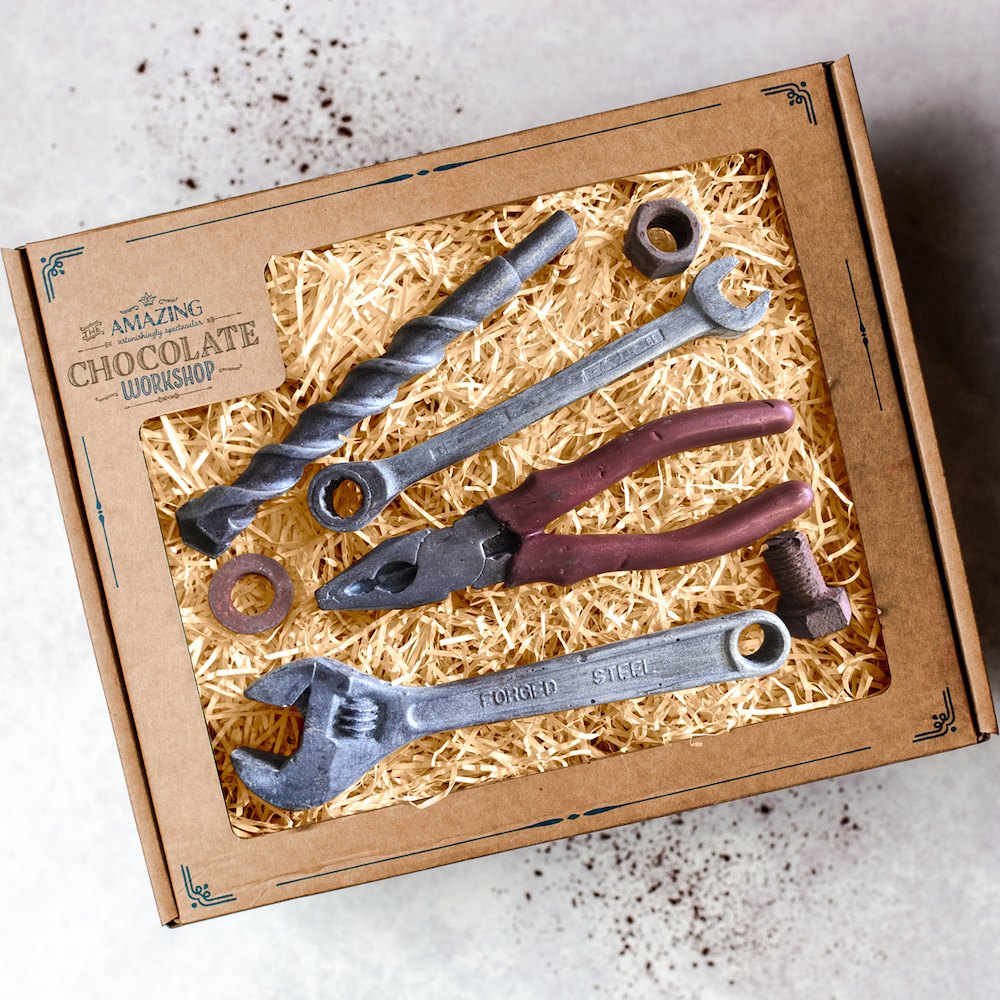 The Original Dairy-Free Chocolate Tool Kit Gift Box – Screw Driver, Drill Bit, Spanner, Wire Cutter