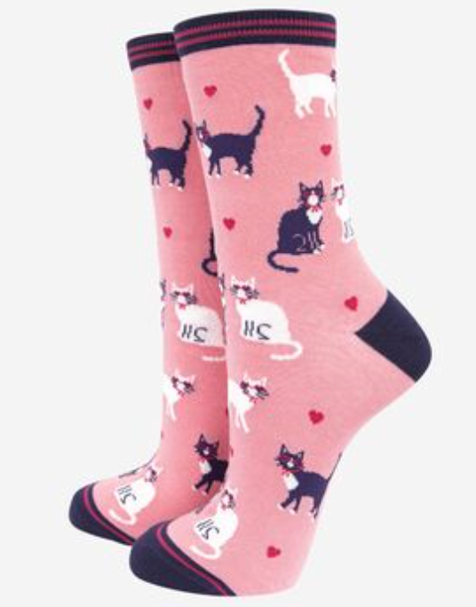 Woman's Cats in Love Bamboo Socks In Pink